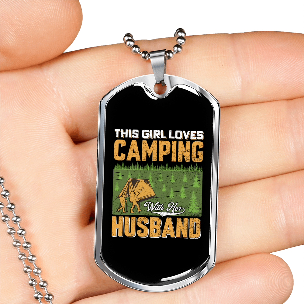 Camper Necklace Girl Loves Camping Necklace Stainless Steel or 18k Gold Dog Tag 24" Chain-Express Your Love Gifts