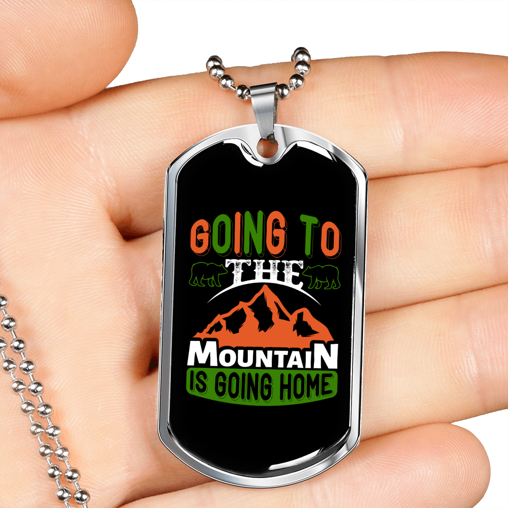 Camper Necklace Going To The Mountains Necklace Stainless Steel or 18k Gold Dog Tag 24" Chain-Express Your Love Gifts
