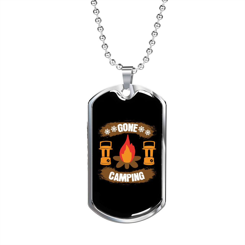 Camper Necklace Gone Camping Campfire Necklace Stainless Steel or 18k Gold Dog Tag 24" Chain-Express Your Love Gifts