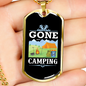 Camper Necklace Gone Camping Campsite Necklace Stainless Steel or 18k Gold Dog Tag 24" Chain-Express Your Love Gifts
