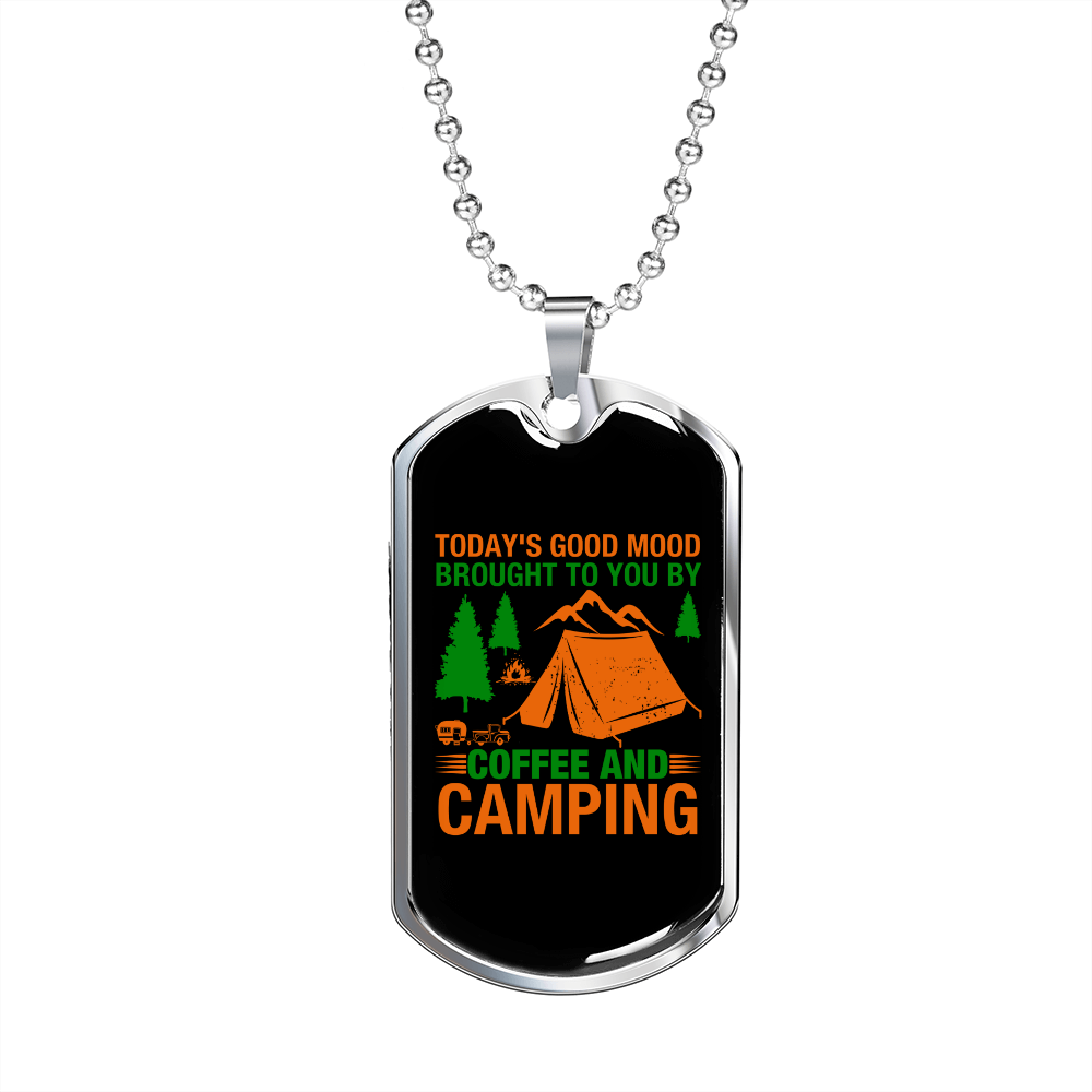 Camper Necklace Good Mood Coffee and Camping Necklace Stainless Steel or 18k Gold Dog Tag 24" Chain-Express Your Love Gifts