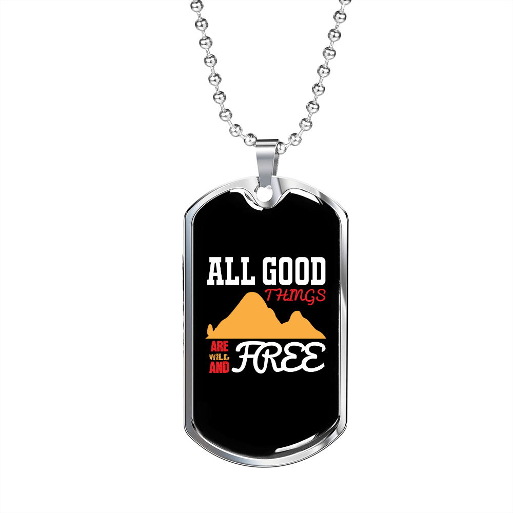 Camper Necklace Good Thing Are Free Necklace Stainless Steel or 18k Gold Dog Tag 24" Chain-Express Your Love Gifts