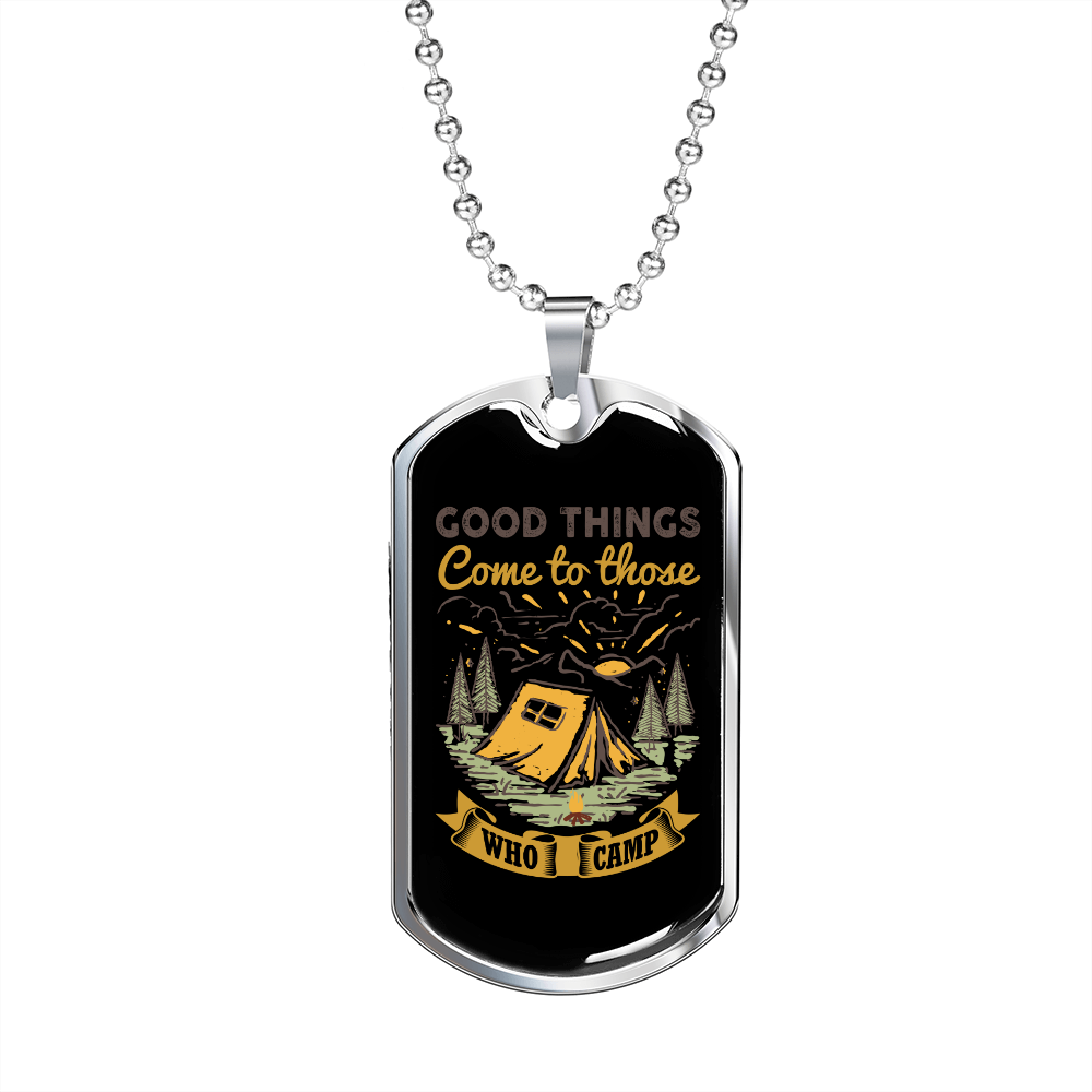 Camper Necklace Good Things Come Necklace Stainless Steel or 18k Gold Dog Tag 24" Chain-Express Your Love Gifts