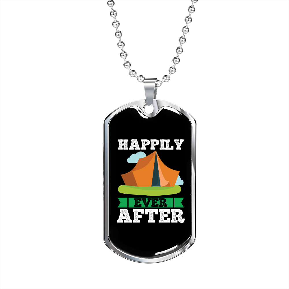 Camper Necklace Happily Ever After Yellow Tent Necklace Stainless Steel or 18k Gold Dog Tag 24" Chain-Express Your Love Gifts