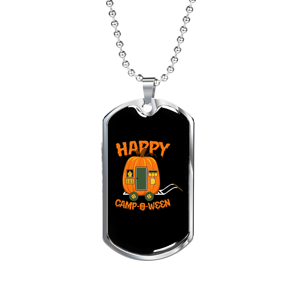 Camper Necklace Happy Camp-O-Ween Necklace Stainless Steel or 18k Gold Dog Tag 24" Chain-Express Your Love Gifts