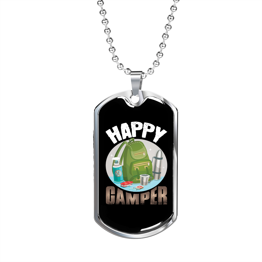 Camper Necklace Happy Camper Backpack Necklace Stainless Steel or 18k Gold Dog Tag 24" Chain-Express Your Love Gifts
