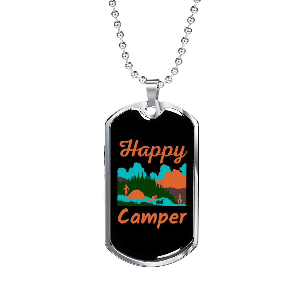 Camper Necklace Happy Camper Orange Necklace Stainless Steel or 18k Gold Dog Tag 24" Chain-Express Your Love Gifts