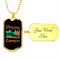Camper Necklace Happy Camper Orange Necklace Stainless Steel or 18k Gold Dog Tag 24" Chain-Express Your Love Gifts