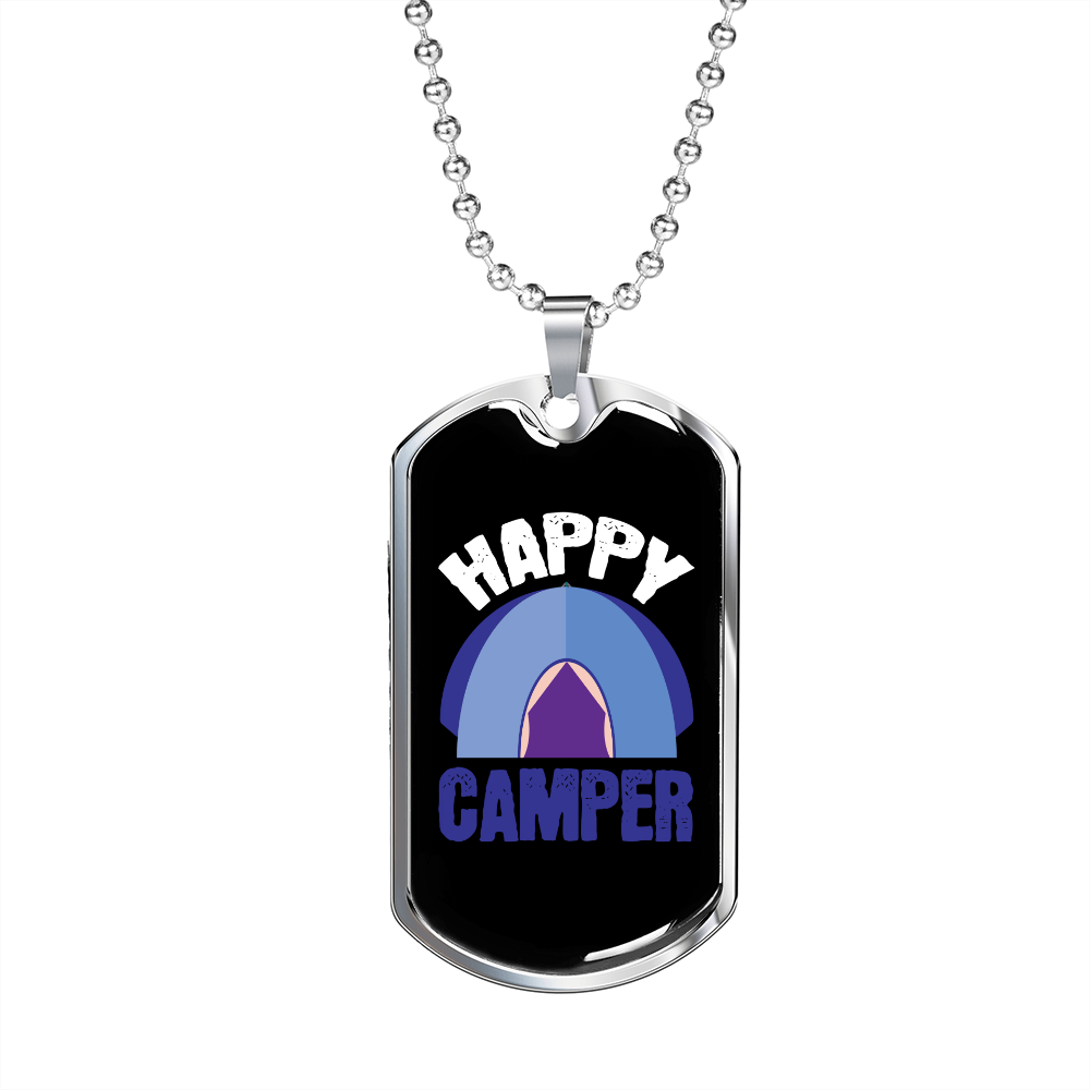 Camper Necklace Happy Camper Purple Necklace Stainless Steel or 18k Gold Dog Tag 24" Chain-Express Your Love Gifts