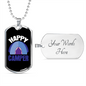 Camper Necklace Happy Camper Purple Necklace Stainless Steel or 18k Gold Dog Tag 24" Chain-Express Your Love Gifts