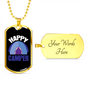 Camper Necklace Happy Camper Purple Necklace Stainless Steel or 18k Gold Dog Tag 24" Chain-Express Your Love Gifts