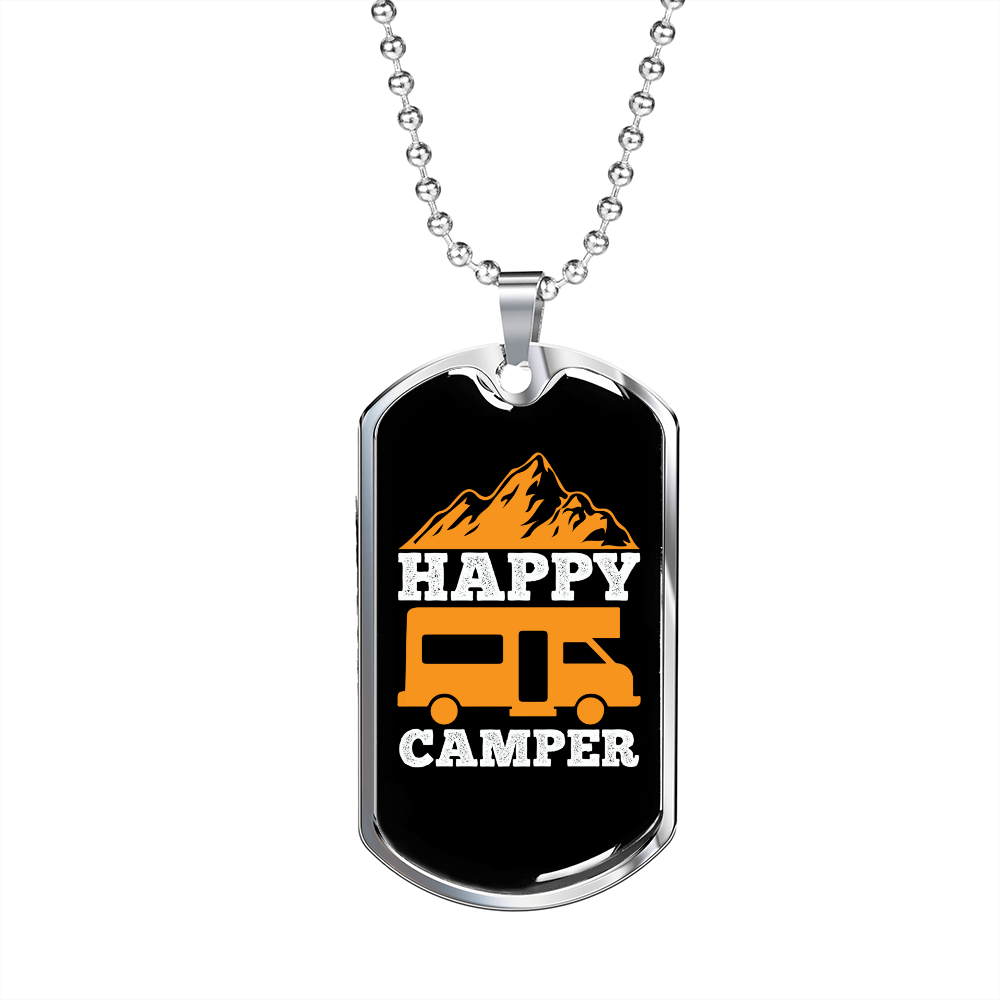Camper Necklace Happy Camper Yellow Necklace Stainless Steel or 18k Gold Dog Tag 24" Chain-Express Your Love Gifts