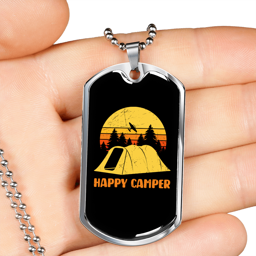 Camper Necklace Happy Campers Necklace Stainless Steel or 18k Gold Dog Tag 24" Chain-Express Your Love Gifts