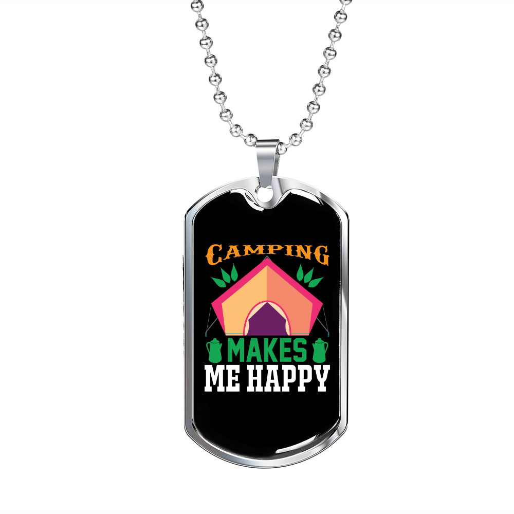 Camper Necklace Happy Camping Necklace Stainless Steel or 18k Gold Dog Tag 24" Chain-Express Your Love Gifts