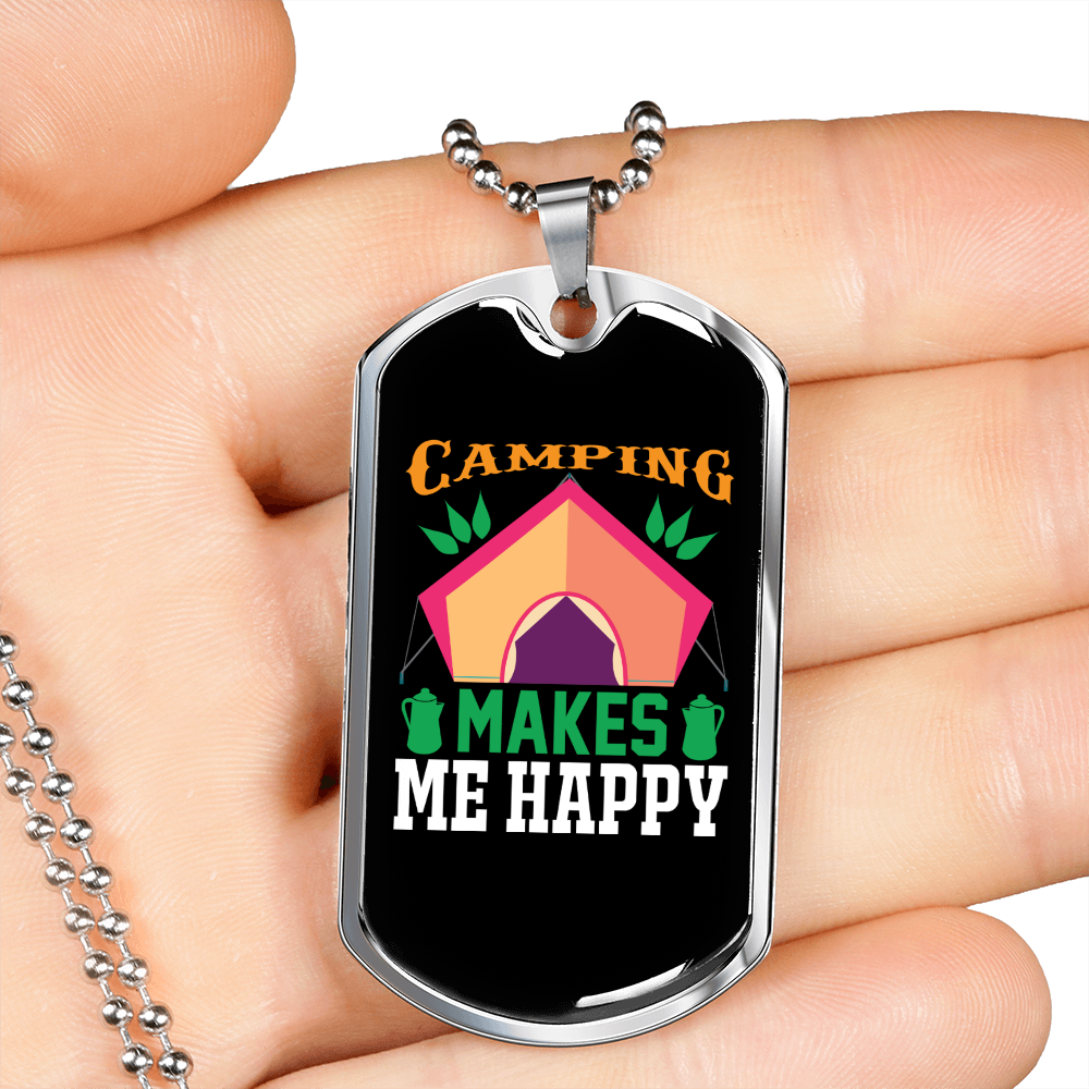 Camper Necklace Happy Camping Necklace Stainless Steel or 18k Gold Dog Tag 24" Chain-Express Your Love Gifts