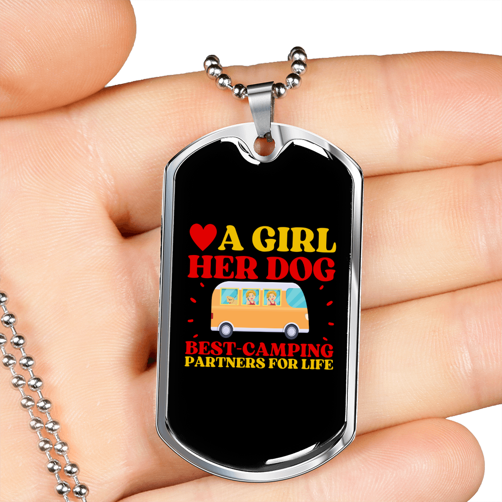 Camper Necklace Heart a Girl Dog Necklace Stainless Steel or 18k Gold Dog Tag 24" Chain-Express Your Love Gifts