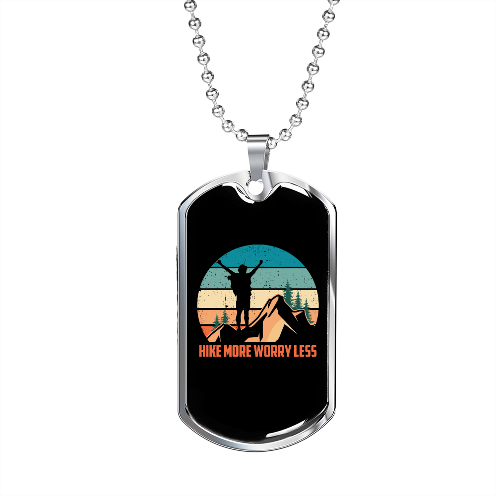 Camper Necklace Hike More Worry Less Necklace Stainless Steel or 18k Gold Dog Tag 24" Chain-Express Your Love Gifts