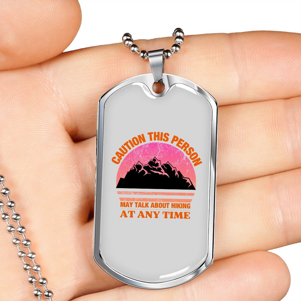 Camper Necklace Hiking Any Time Necklace Stainless Steel or 18k Gold Dog Tag 24" Chain-Express Your Love Gifts