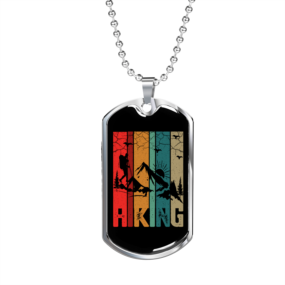 Camper Necklace Hiking Colorful Mountain Necklace Stainless Steel or 18k Gold Dog Tag 24" Chain-Express Your Love Gifts