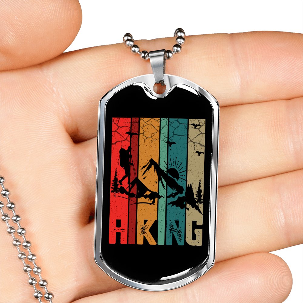 Camper Necklace Hiking Colorful Mountain Necklace Stainless Steel or 18k Gold Dog Tag 24" Chain-Express Your Love Gifts