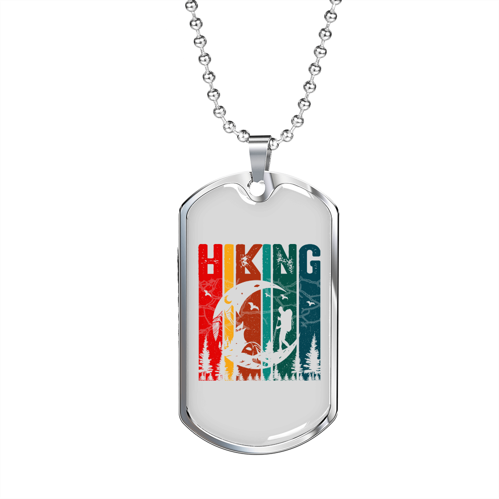 Camper Necklace Hiking Moon White Necklace Stainless Steel or 18k Gold Dog Tag 24" Chain-Express Your Love Gifts