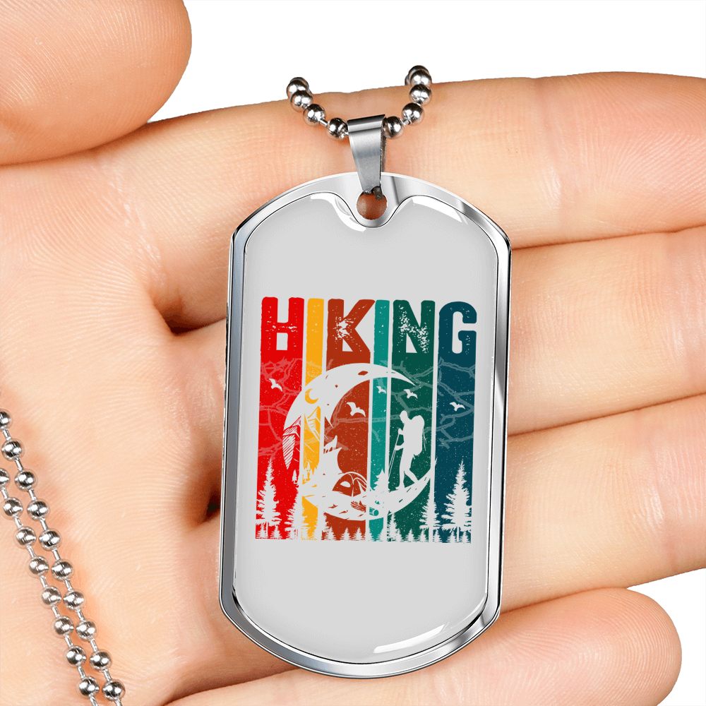 Camper Necklace Hiking Moon White Necklace Stainless Steel or 18k Gold Dog Tag 24" Chain-Express Your Love Gifts