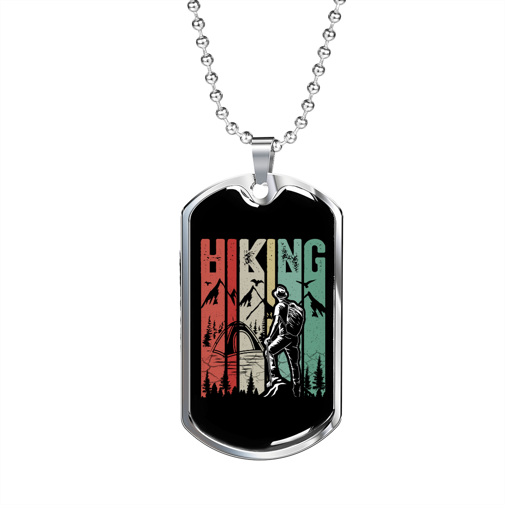 Camper Necklace Hiking White Mountain Necklace Stainless Steel or 18k Gold Dog Tag 24" Chain-Express Your Love Gifts