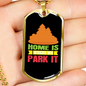 Camper Necklace Home is Where We Park Orange Necklace Stainless Steel or 18k Gold Dog Tag 24" Chain-Express Your Love Gifts