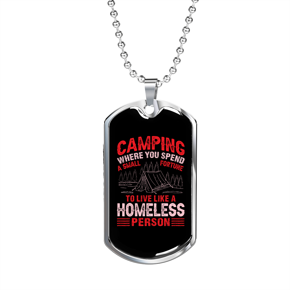Camper Necklace Homeless Person Camping Necklace Stainless Steel or 18k Gold Dog Tag 24" Chain-Express Your Love Gifts
