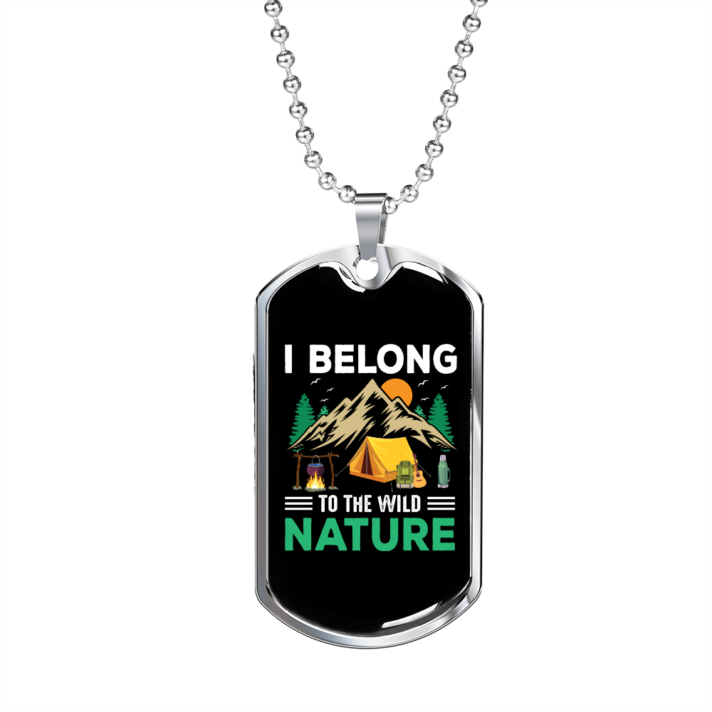 Camper Necklace I Belong Nature Necklace Stainless Steel or 18k Gold Dog Tag 24" Chain-Express Your Love Gifts