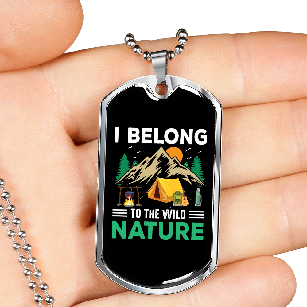 Camper Necklace I Belong Nature Necklace Stainless Steel or 18k Gold Dog Tag 24" Chain-Express Your Love Gifts