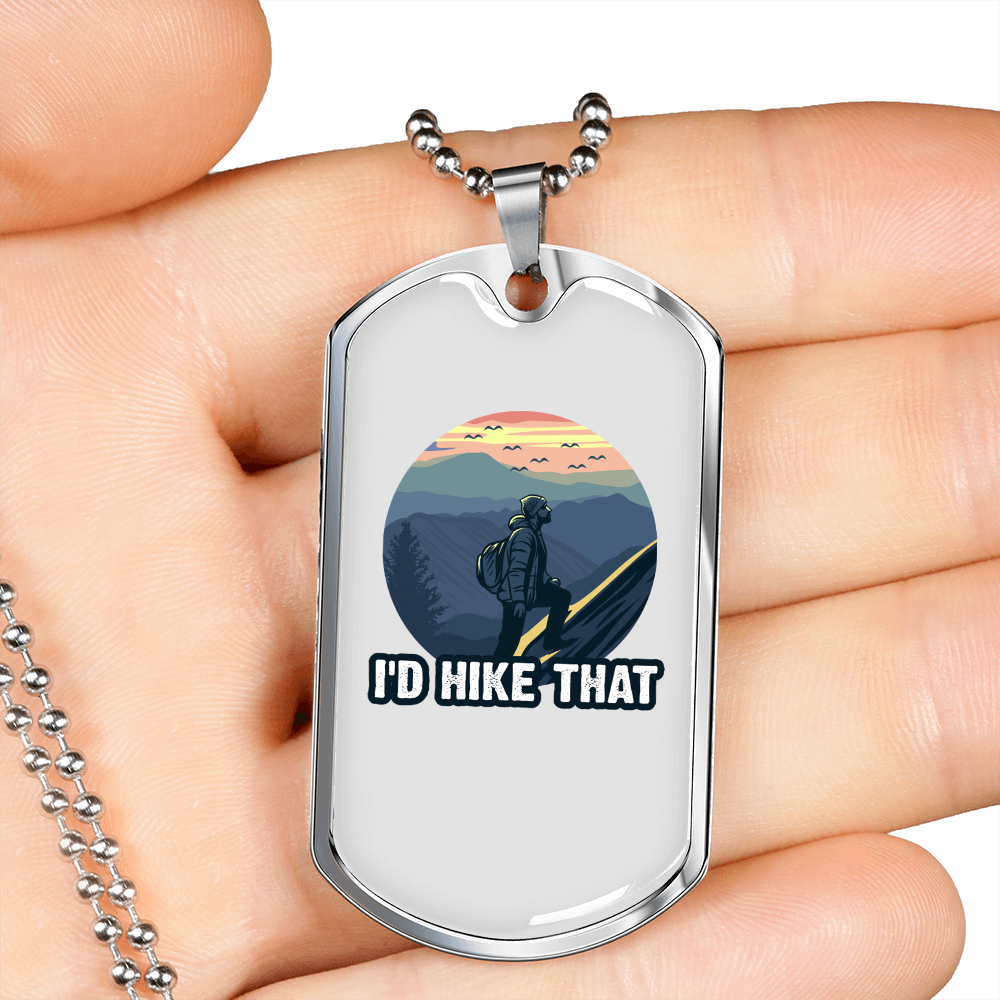 Camper Necklace I'd Hike That Necklace Stainless Steel or 18k Gold Dog Tag 24" Chain-Express Your Love Gifts