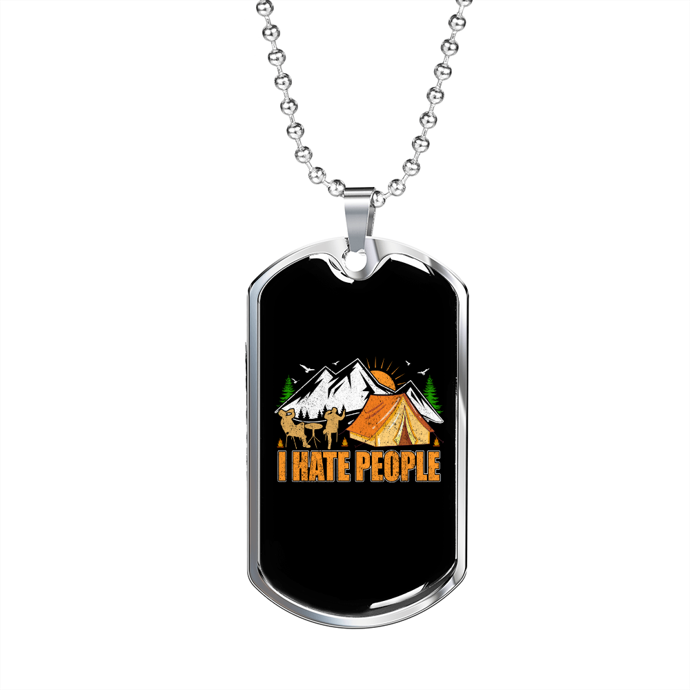Camper Necklace I Hate People Orange Necklace Stainless Steel or 18k Gold Dog Tag 24" Chain-Express Your Love Gifts