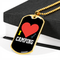 Camper Necklace I Heart Camping Necklace Stainless Steel or 18k Gold Dog Tag 24" Chain-Express Your Love Gifts