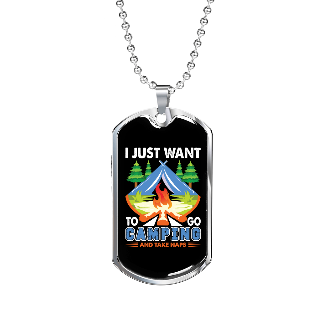 Camper Necklace I Just Want Blue Necklace Stainless Steel or 18k Gold Dog Tag 24" Chain-Express Your Love Gifts