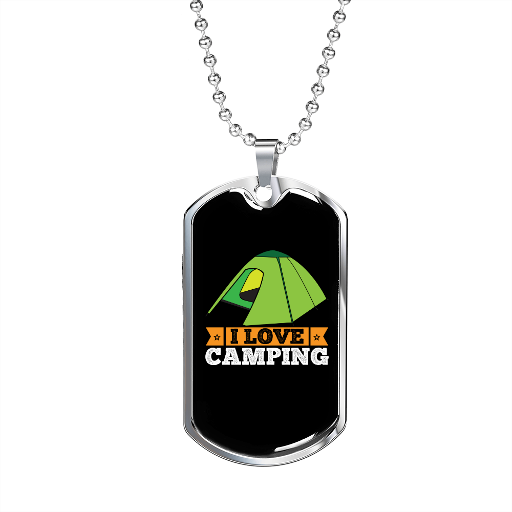 Camper Necklace I Love Camping Green Tent Necklace Stainless Steel or 18k Gold Dog Tag 24" Chain-Express Your Love Gifts