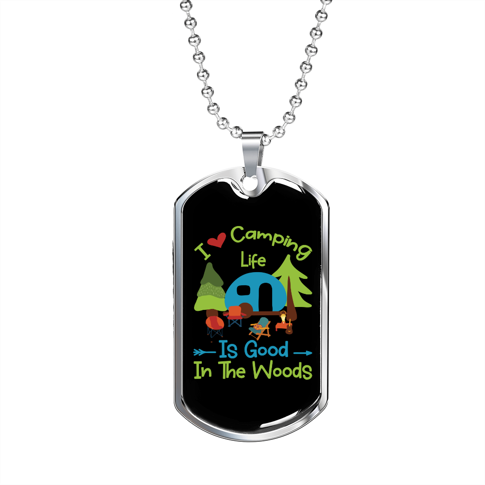 Camper Necklace I Love Camping Necklace Stainless Steel or 18k Gold Dog Tag 24" Chain-Express Your Love Gifts