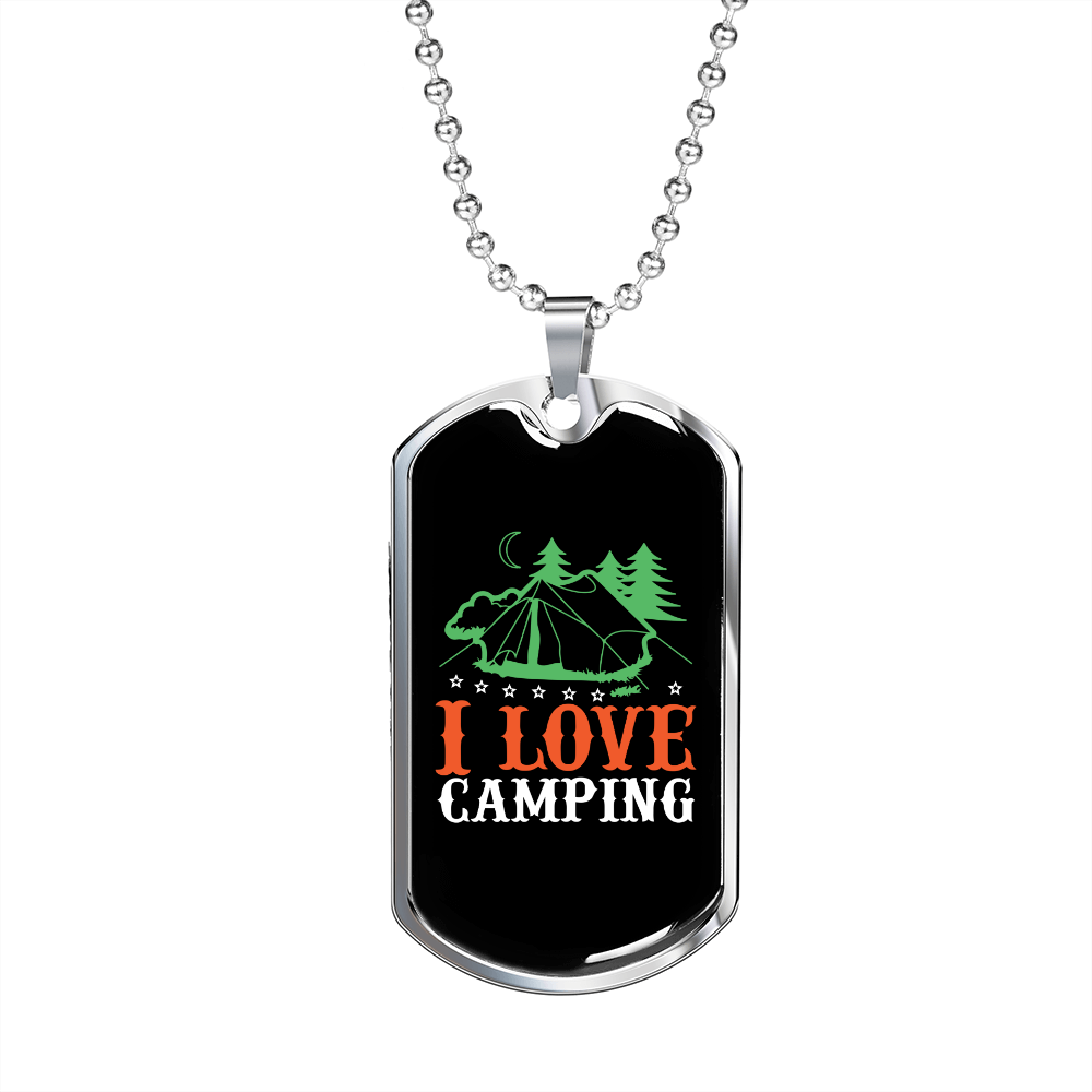 Camper Necklace I Love Camping Orange Necklace Stainless Steel or 18k Gold Dog Tag 24" Chain-Express Your Love Gifts