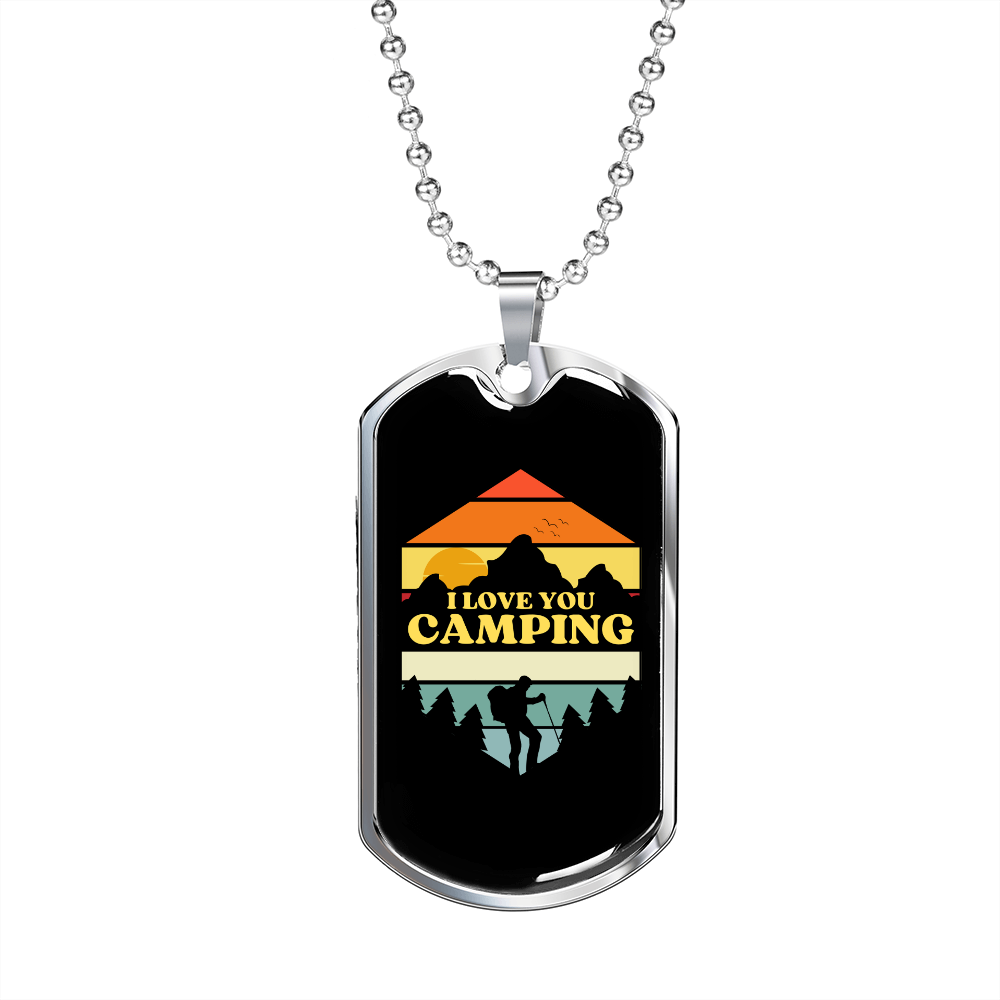 Camper Necklace I Love You Camping Necklace Stainless Steel or 18k Gold Dog Tag 24" Chain-Express Your Love Gifts