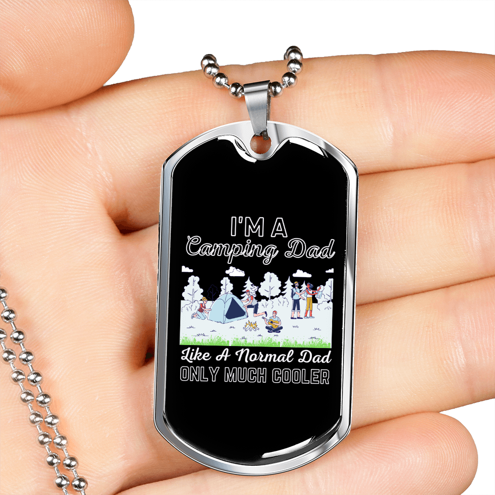 Camper Necklace I'm a Camping Dad Necklace Stainless Steel or 18k Gold Dog Tag 24" Chain-Express Your Love Gifts