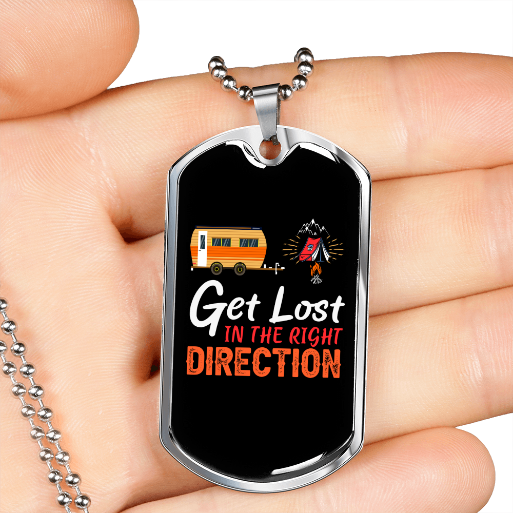 Camper Necklace In The Right Direction Necklace Stainless Steel or 18k Gold Dog Tag 24" Chain-Express Your Love Gifts