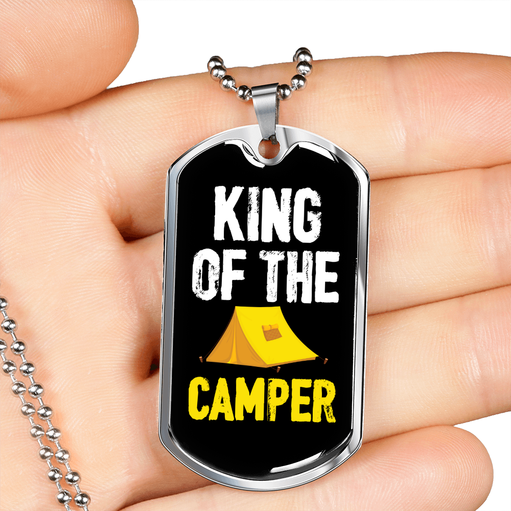 Camper Necklace King Of The Camper Necklace Stainless Steel or 18k Gold Dog Tag 24" Chain-Express Your Love Gifts