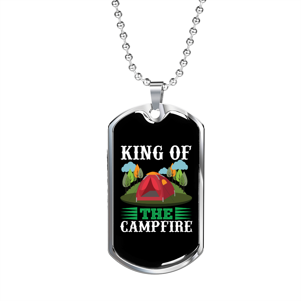 Camper Necklace King of The Campfire Necklace Stainless Steel or 18k Gold Dog Tag 24" Chain-Express Your Love Gifts