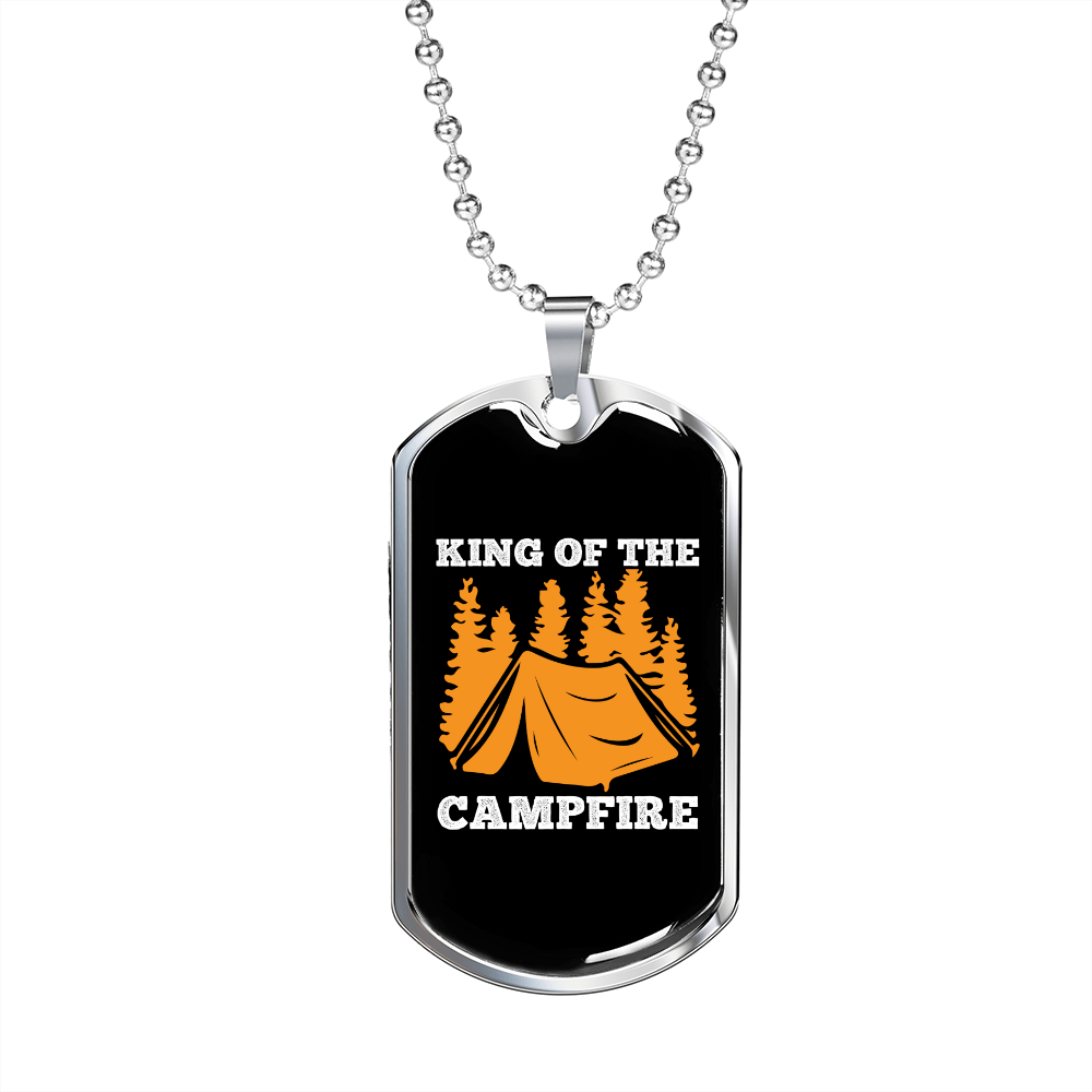Camper Necklace King of The Campfire Orange Necklace Stainless Steel or 18k Gold Dog Tag 24" Chain-Express Your Love Gifts