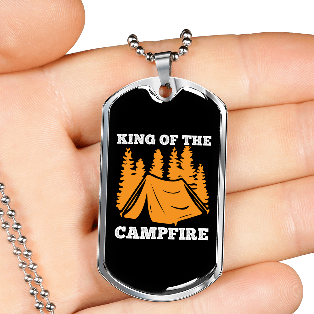 Camper Necklace King of The Campfire Orange Necklace Stainless Steel or 18k Gold Dog Tag 24" Chain-Express Your Love Gifts