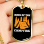 Camper Necklace King of The Campfire Orange Necklace Stainless Steel or 18k Gold Dog Tag 24" Chain-Express Your Love Gifts