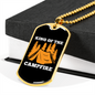 Camper Necklace King of The Campfire Orange Necklace Stainless Steel or 18k Gold Dog Tag 24" Chain-Express Your Love Gifts
