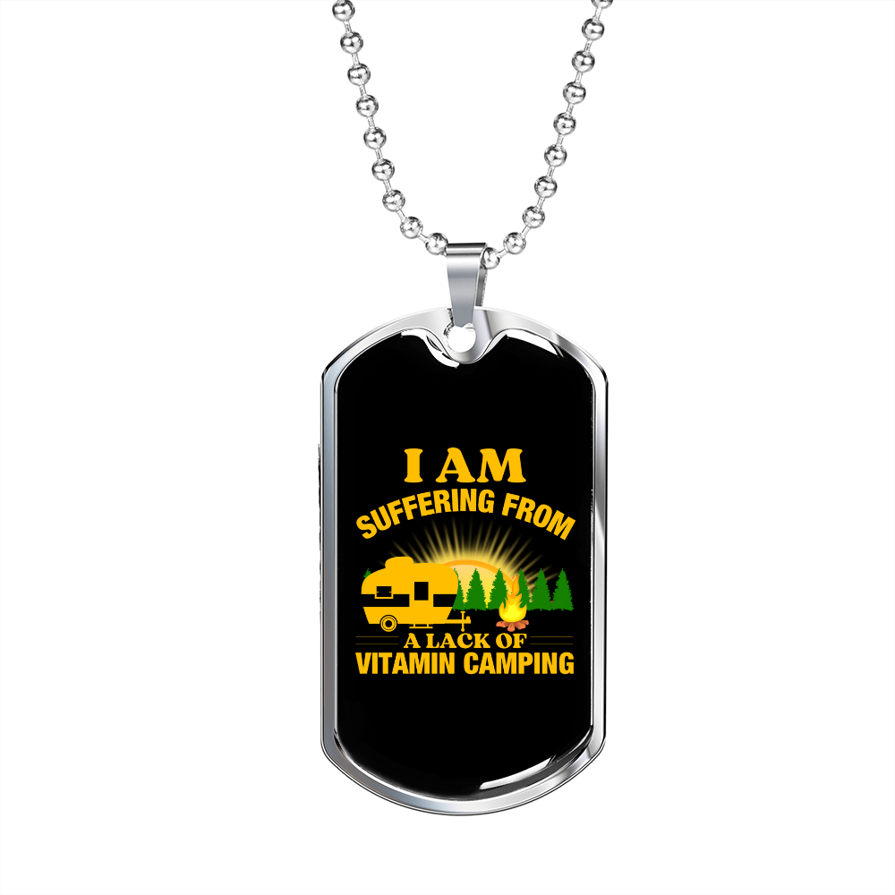 Camper Necklace Lack of Vitamin Camping Necklace Stainless Steel or 18k Gold Dog Tag 24" Chain-Express Your Love Gifts