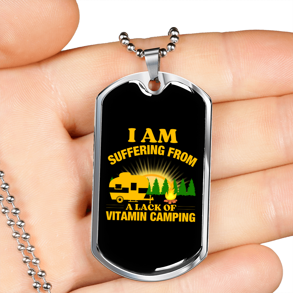 Camper Necklace Lack of Vitamin Camping Necklace Stainless Steel or 18k Gold Dog Tag 24" Chain-Express Your Love Gifts