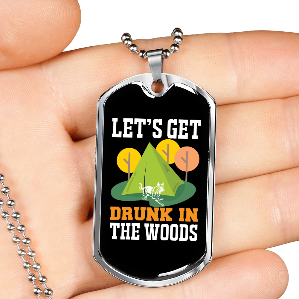 Camper Necklace Let's Get Drunk Necklace Stainless Steel or 18k Gold Dog Tag 24" Chain-Express Your Love Gifts